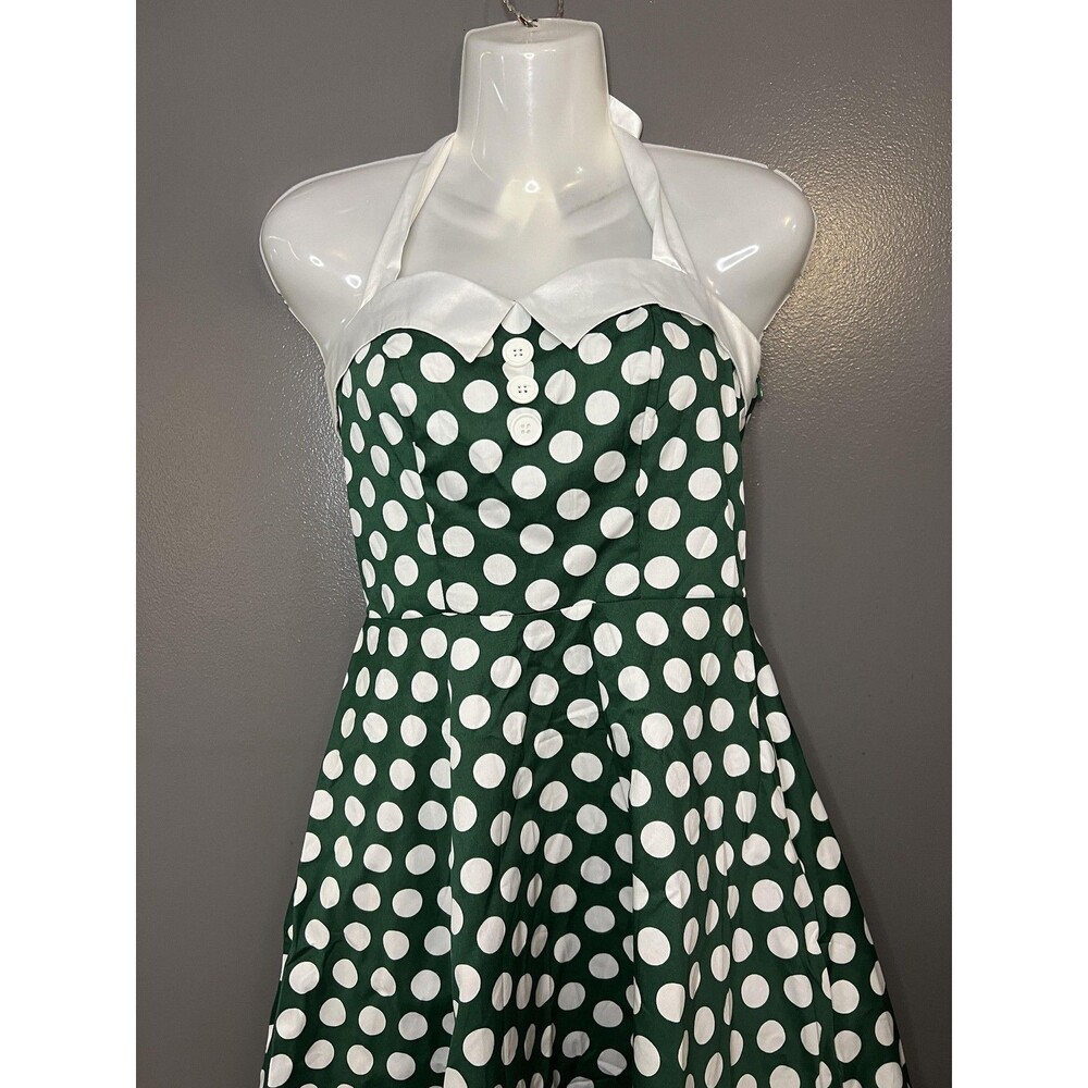 Dressystar Dress Womens Small Green Polka Dot Halter Fit & Flare Retro 50s